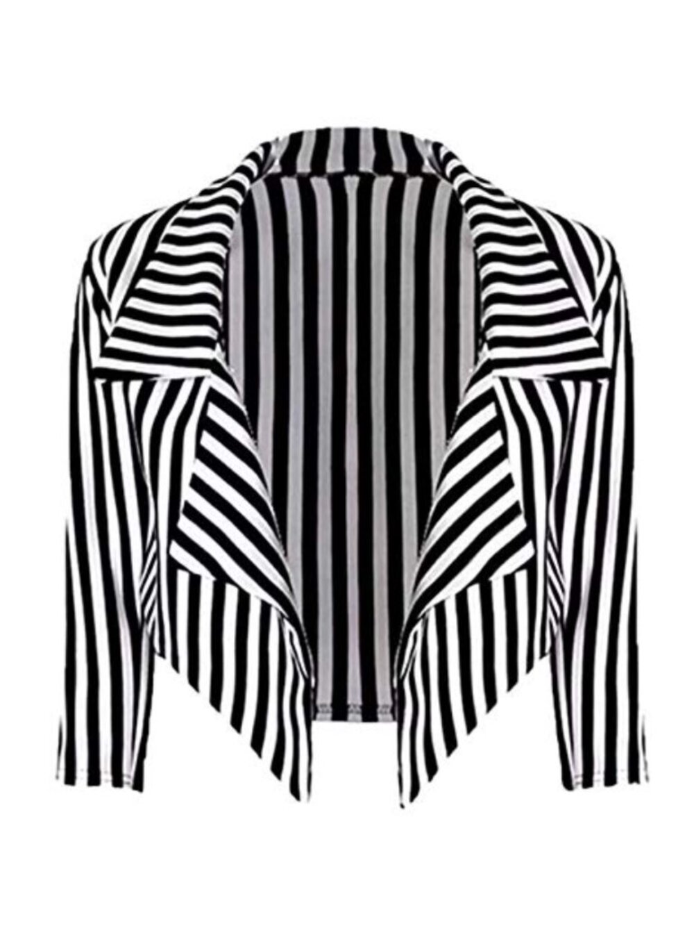 Women's Waterfall Open Front Crop Blazer Jacket 3/4 Sleeve Striped